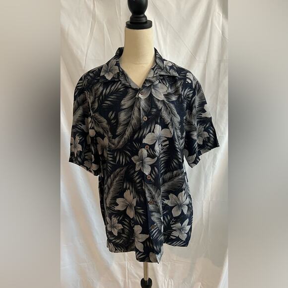 Caribbean Joe Men’s Shirt Blue Floral Silk Pockets Button Up Short Sleeve M - Picture 1 of 8